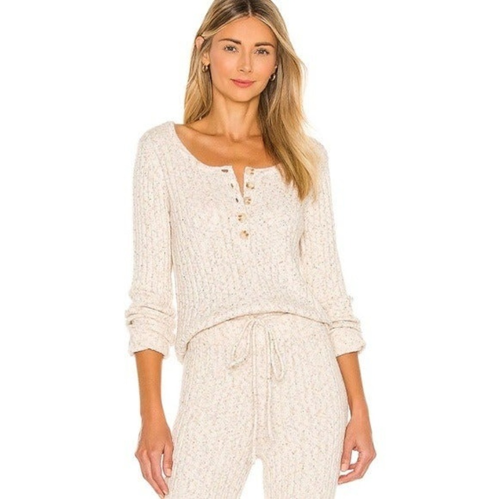 NWT Heartloom Womens Lilah Henley Pullover Sweater in Oat Size L Minimalist